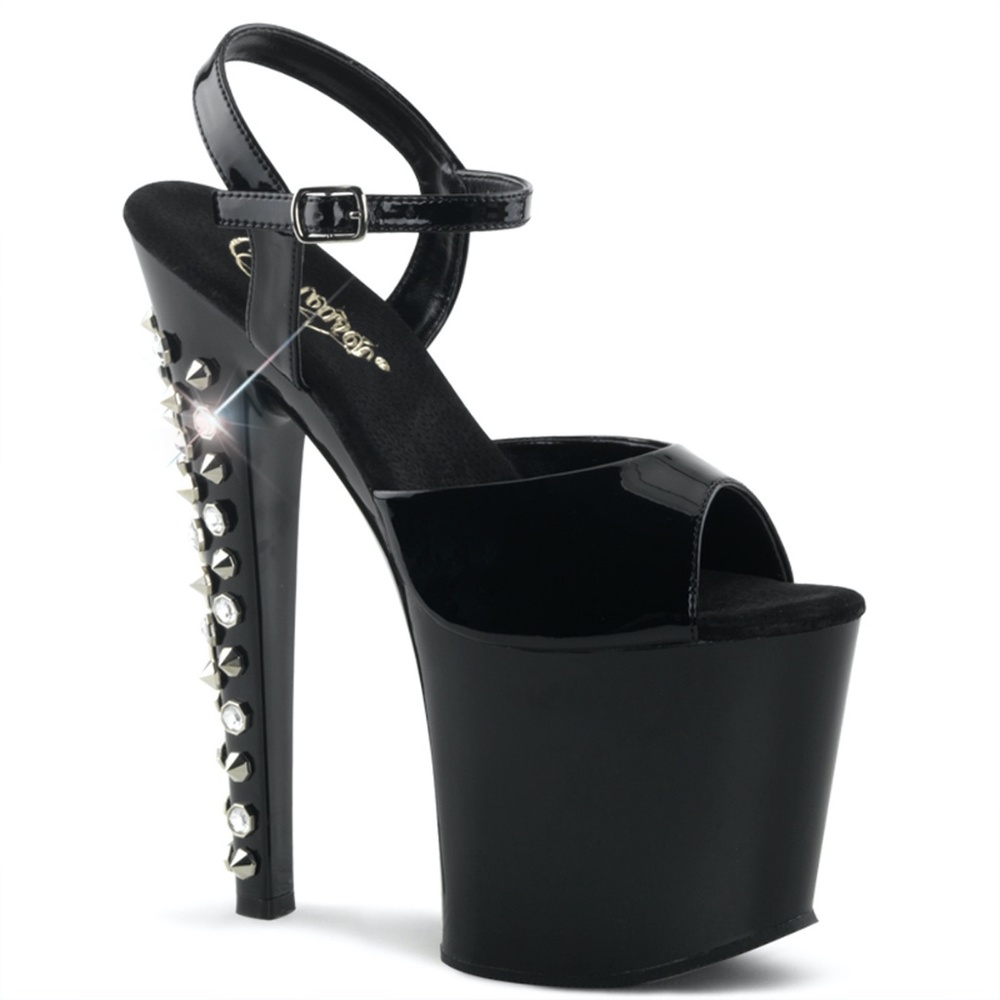 Black Studded Rhinestone 7 1/2 in Platform Pleaser